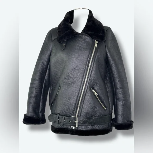 Y2K Zara Faux Shearling Moto Jacket - Picture 4 of 6
